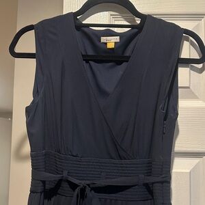 Anthropologie Navy Midi Dress with Silk Combo Detail